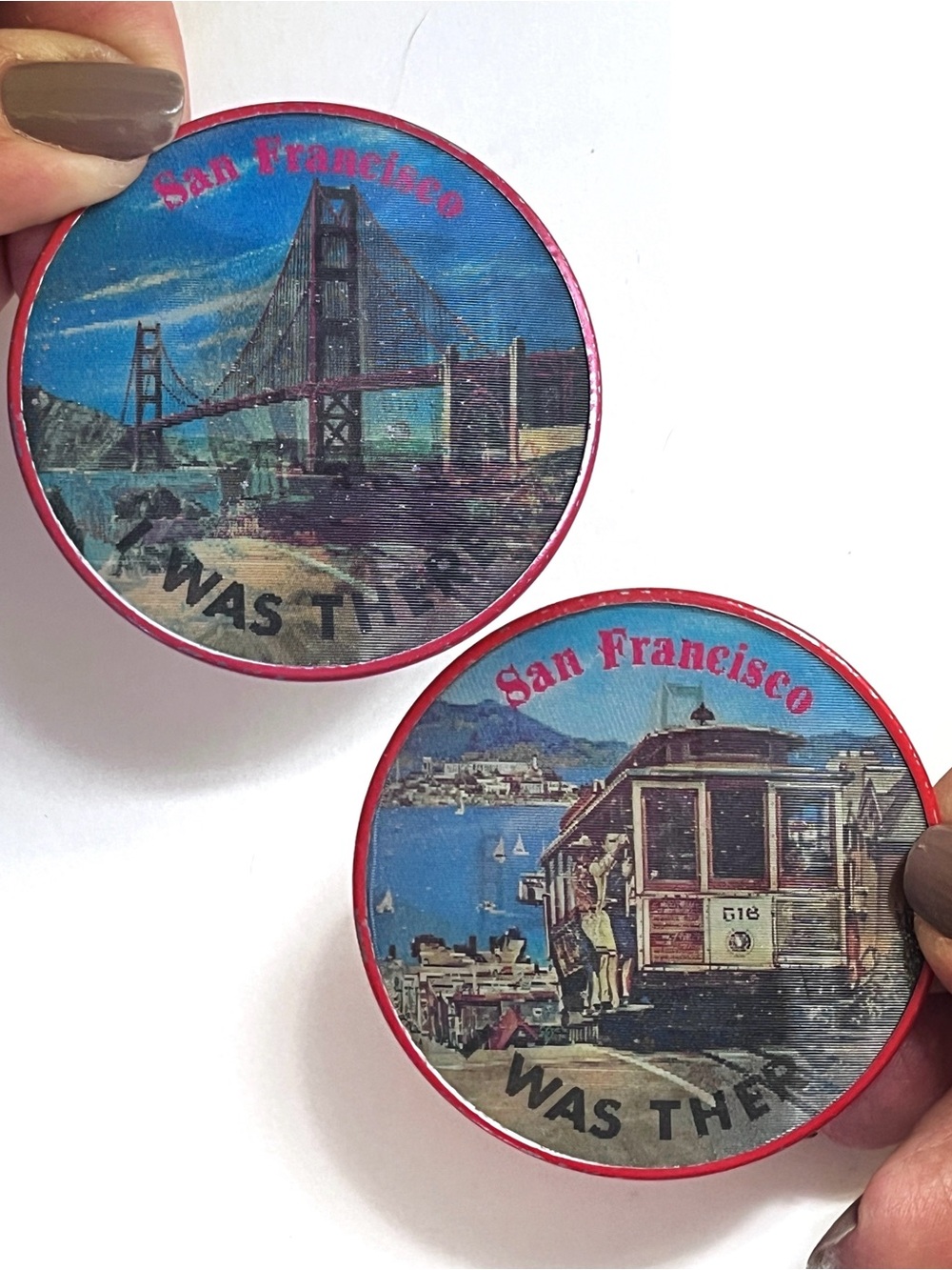 Vintage San Francisco Flicker Flasher Lenticular Pinback Pin Button Golden Gate